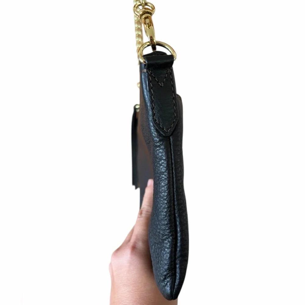 FOSSIL‎ BLACK LEATHER GOLD CHAIN CROSSBODY HANDBAG SHOULDER BAG PURSE